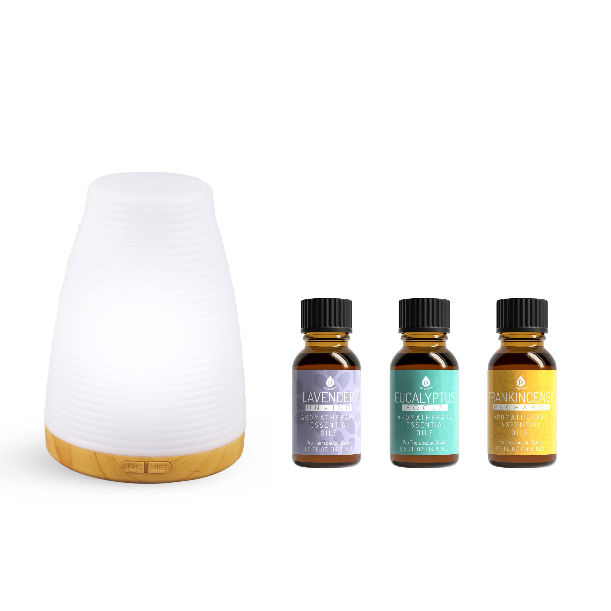 Pursonic Aromatherapy 2 in 1 USB Diffuser & Essential Oil Set-Ultrasonic Top 3 Oils-300ml with 2 Mist Settings 7 Ambient Light Settings - Image 2